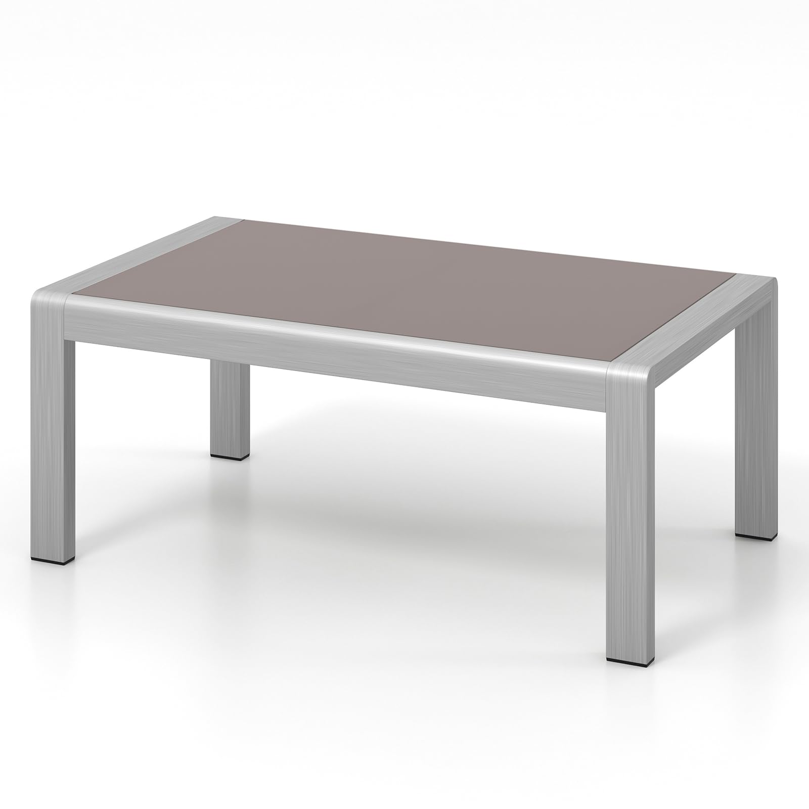 Tangkula Table basse d'extérieur rectangulaire, table d'appoint en aluminium avec plateau en verre trempé